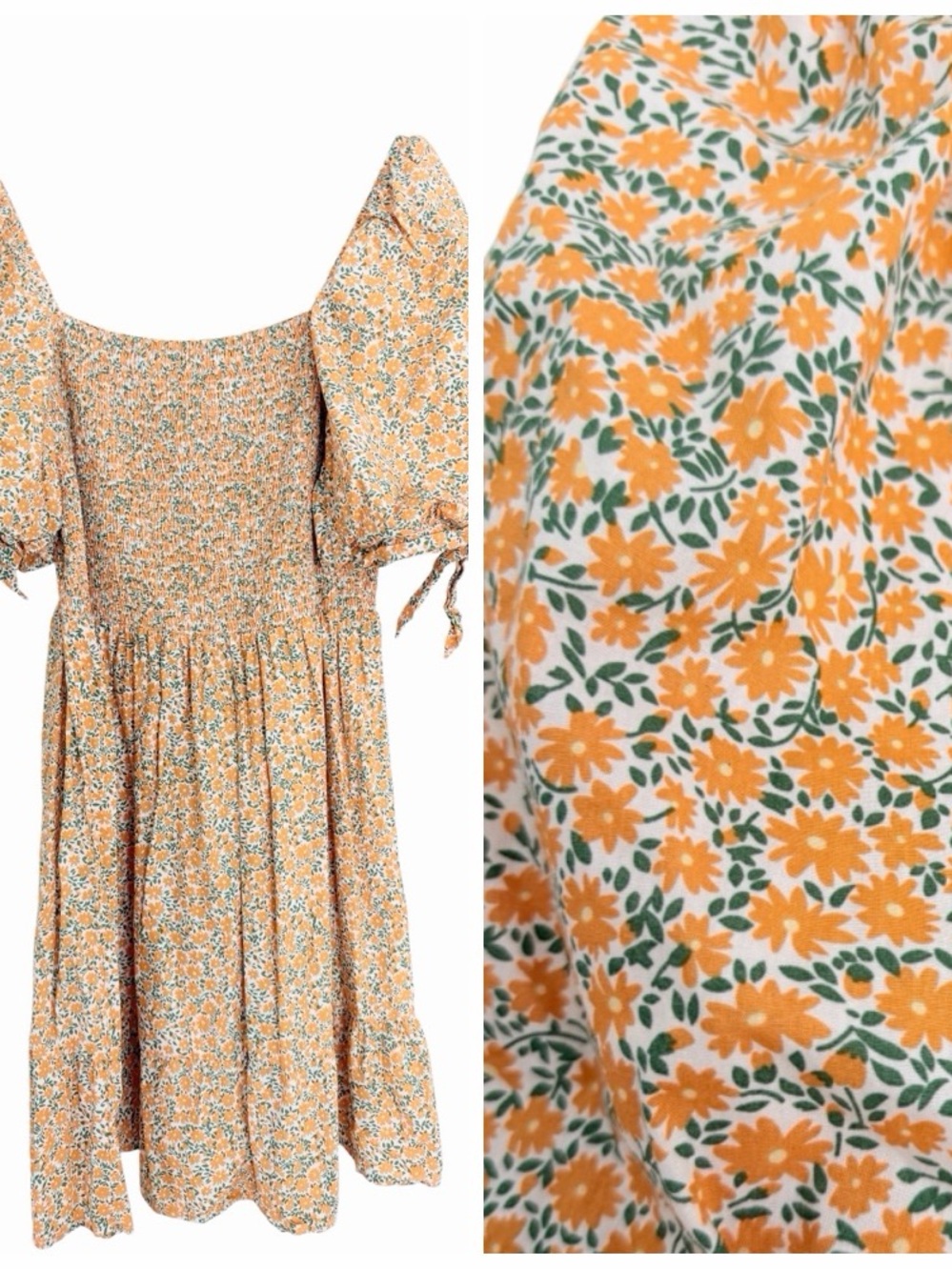 ODDI Floral Puff-Sleeve Midi Dress in Mustard Sz 3X